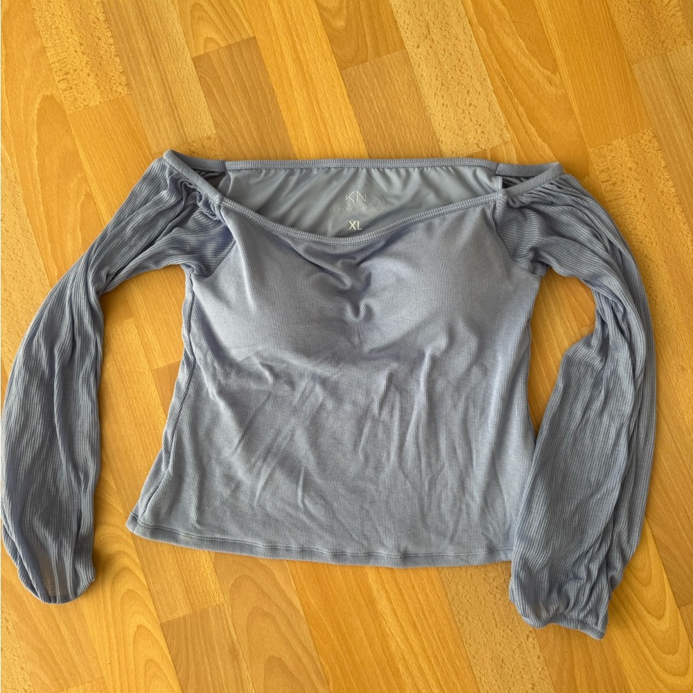 Klassy Network Women's Off-Shoulder Long Sleeve Top - Heather Blue